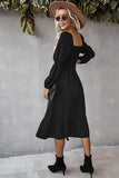 Abito casual midi a maniche lunghe con scollo quadrato arancione