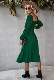 Abito casual midi a maniche lunghe con scollo quadrato arancione