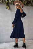 Abito casual midi a maniche lunghe con scollo quadrato arancione