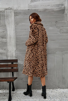 Cappotto lungo da donna leopardato stampato leopardo marrone
