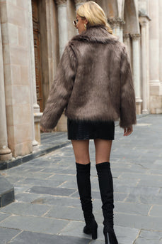 Cappotto da donna con pelliccia sintetica con rever kaki