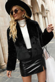 Black Shawl Rever Cropped Women Faux Fur Coat