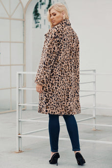 Pelliccia sintetica lunga da donna stampata leopardo marrone taccheggiato