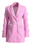 Blazer donna con lacuno rosa con rever a punta con perline