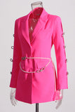 Blazer donna con lacuno rosa con rever a punta con perline