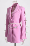 Blazer donna con lacuno rosa con rever a punta con perline