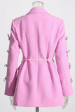 Blazer donna con lacuno rosa con rever a punta con perline