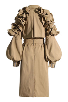 Cappotto lungo con rever con rever dentellato kaki