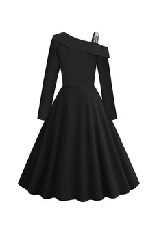 Stile retrò una spalla nero plaid 1950s vestito