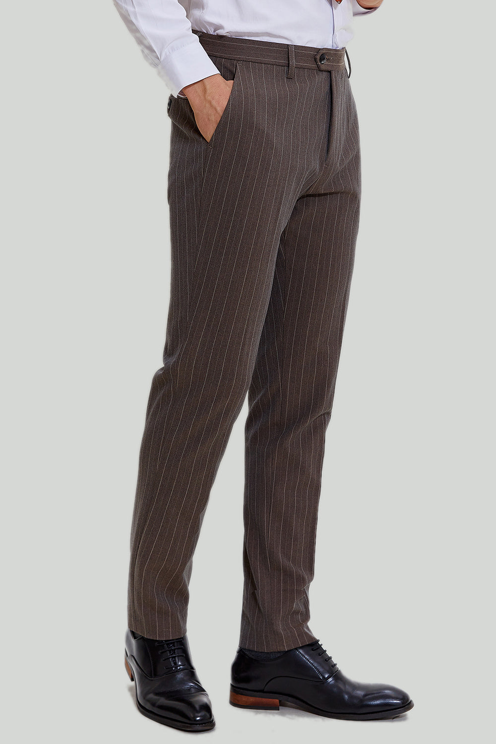 Completo Uomo 3 Pezzi In Tweed Spina Di Pesce – Giacca, Gilet, Pantaloni – Colore Caffè, Taglie US 34-56