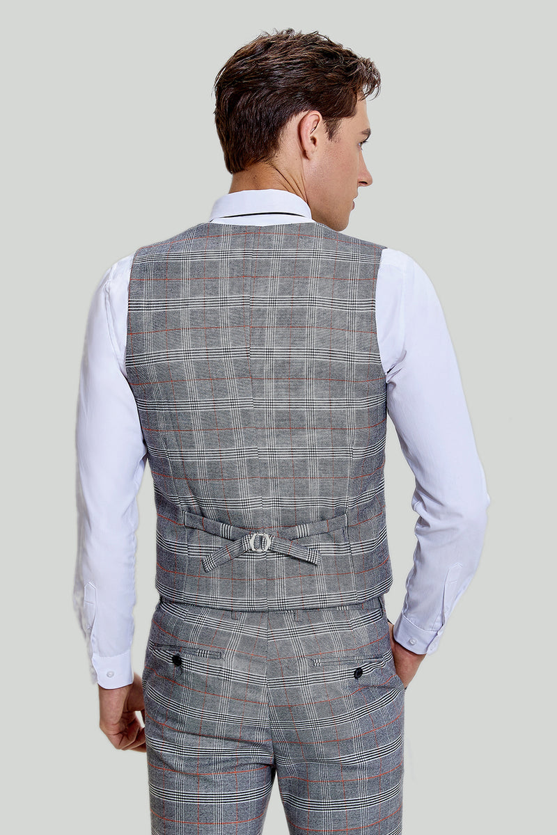 Carica l&#39;immagine nel visualizzatore di Gallery, Grigio Plaid Largo Risvolto a lancia 3 Pezzi Monopetto Abiti da Uomo
