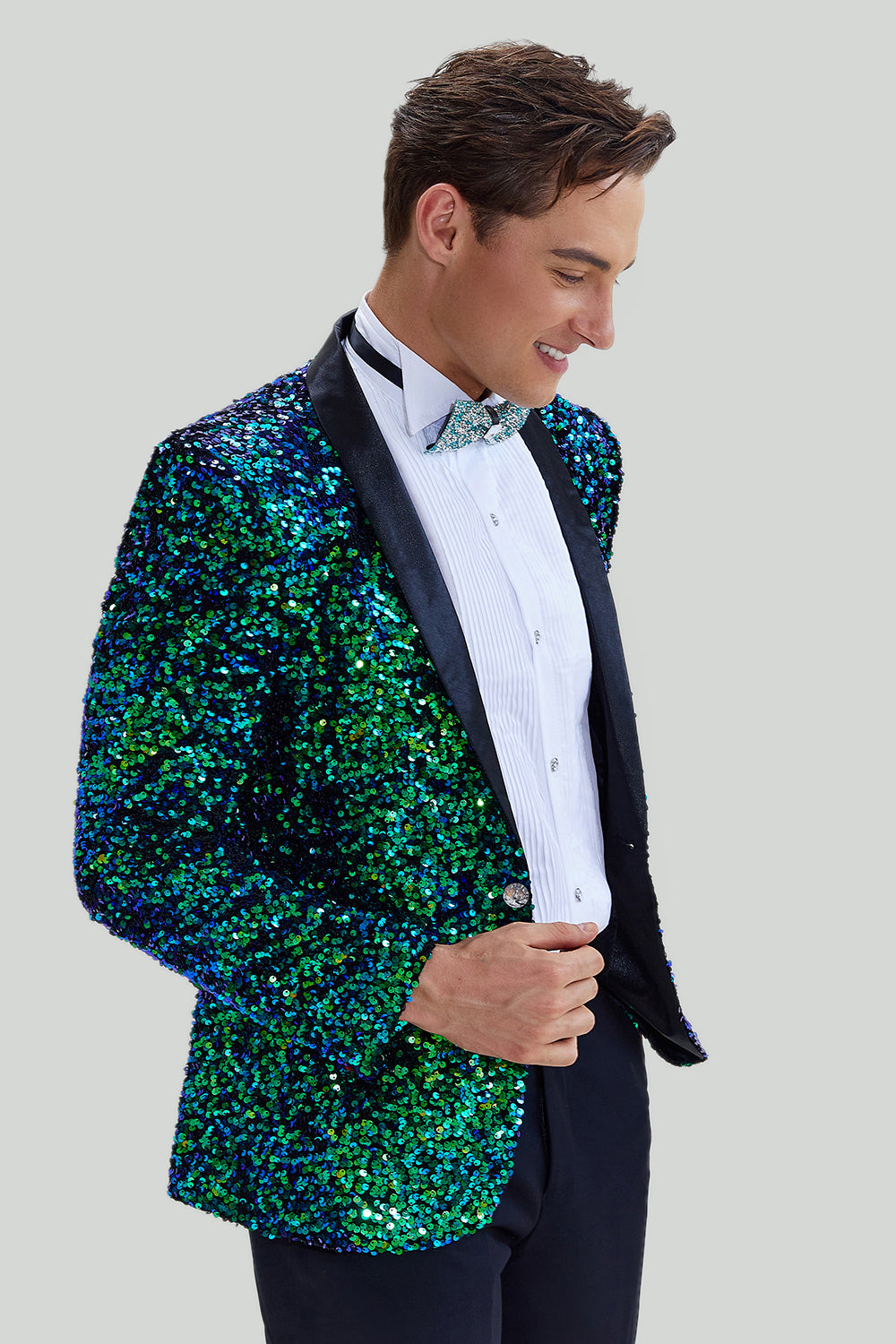FSFA Blazer elegante con paillette dorate da uomo, a maniche lunghe, slim fit, un bottone, giacca per costume d'affari, decentrata, elegante, formale, per matrimonio, business serata, argento, S FSFA Blazer elegante con paillette dorate da uomo, a maniche lunghe, slim fit, un bottone, giacca per costume d'affari, decentrata, elegante, formale, per matrimonio, business serata, argento, S