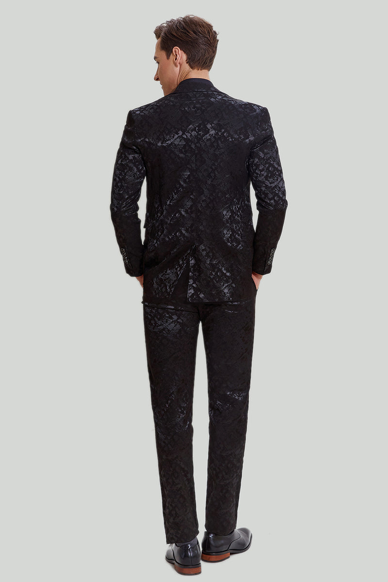 Carica l&#39;immagine nel visualizzatore di Gallery, Uomo Nero 3 pezzi Jacquard Giacca Gilet Pantalone Vestito