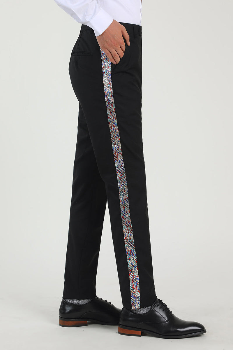 Carica l&#39;immagine nel visualizzatore di Gallery, Pantaloni neri a gamba dritta abiti da uomo con perline