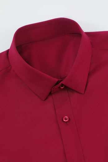Camicia da uomo rossa senza rughe solide a maniche lunghe