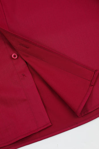 Camicia da uomo rossa senza rughe solide a maniche lunghe