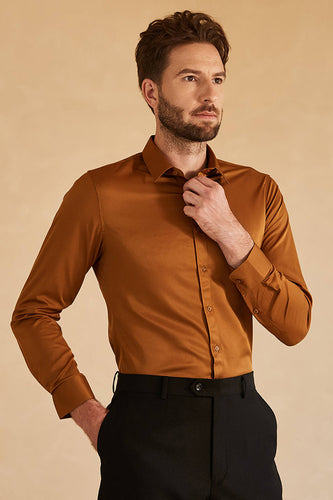 Camicia a maniche lunghe cammello abito tinta unita