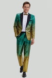 Oro Verde Uomo 2 Pezzi Notched Revers Paillettes Abiti