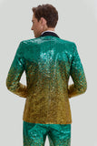 Oro Verde Uomo 2 Pezzi Notched Revers Paillettes Abiti