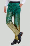 Oro Verde Uomo 2 Pezzi Notched Revers Paillettes Abiti