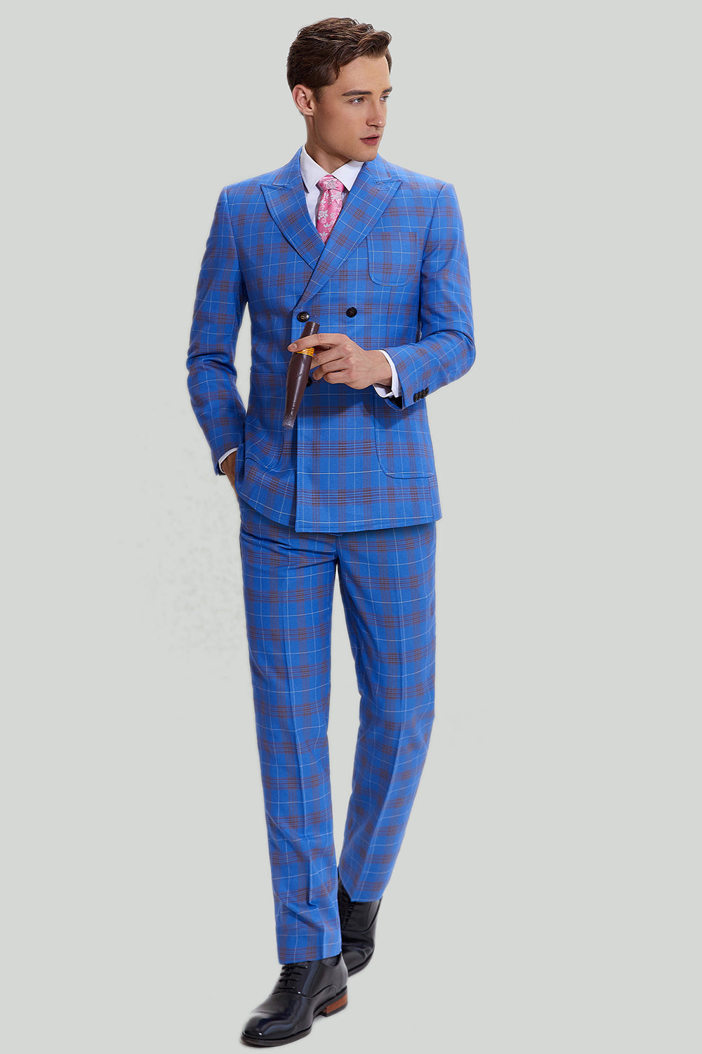 Tute da smoking blu plaid da uomo a 3 pezzi