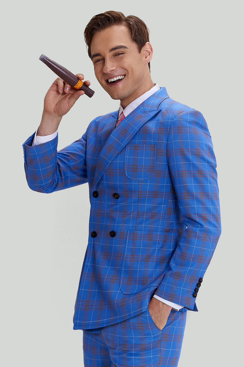 Carica l&#39;immagine nel visualizzatore di Gallery, Tute da smoking blu plaid da uomo a 3 pezzi