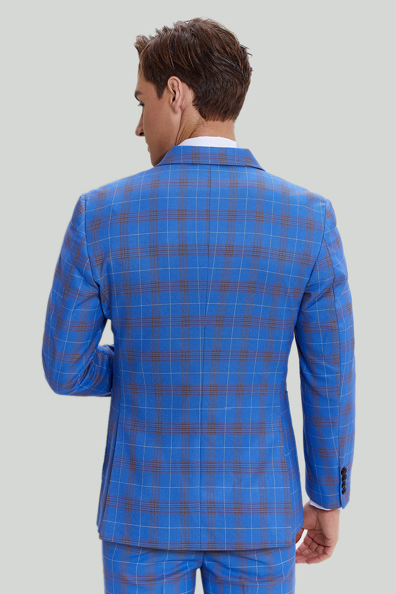 Carica l&#39;immagine nel visualizzatore di Gallery, Tute da smoking blu plaid da uomo a 3 pezzi