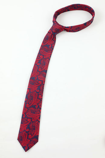 Burgundy Jacquard Set di accessori da uomo a 5 pezzi Cravatta e papillon Tasca Quadrata Fiore Rever Pin Tie Clip