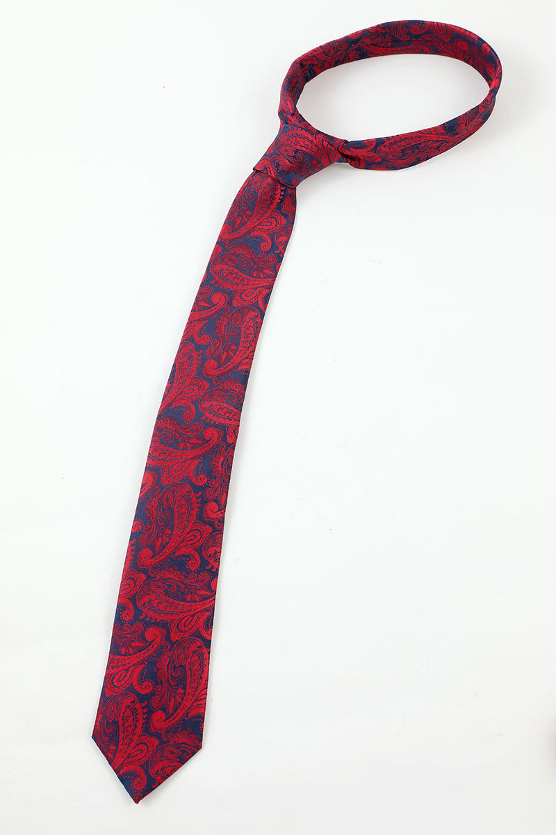 Carica l&#39;immagine nel visualizzatore di Gallery, Burgundy Jacquard Set di accessori da uomo a 5 pezzi Cravatta e papillon Tasca Quadrata Fiore Rever Pin Tie Clip