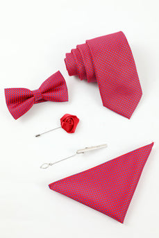 Fucsia Set di accessori da uomo a 5 pezzi Cravatta e papillon Tasca Quadrata Fiore Rever Pin Tie Clip