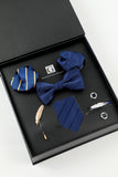 Royal Blue Men's Accessory Set Stripe Tie and Bow Tie Two Pocket Square Lapel Pin Tie Clip Gemelli