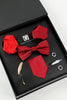Carica l&#39;immagine nel visualizzatore di Gallery, Set di accessori da uomo rosso Cravatta e papillon Due tasche quadrate Pin Tie Clip Gemelli