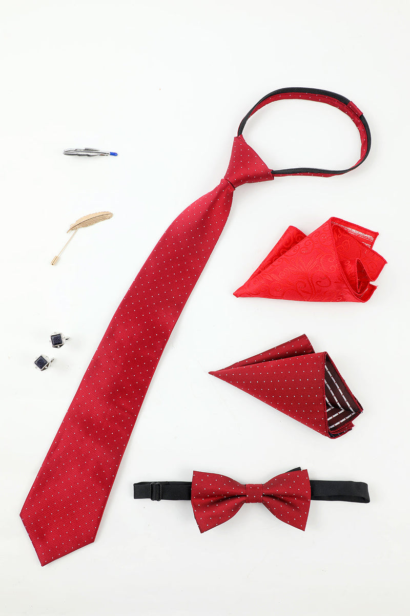 Carica l&#39;immagine nel visualizzatore di Gallery, Set di accessori da uomo rosso Cravatta e papillon Due tasche quadrate Pin Tie Clip Gemelli