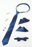 Royal Blue Set di accessori da uomo Cravatta e papillon jacquard Due tasche Quadrata Pin Tie Clip Gemelli