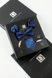 Royal Blue Set di accessori da uomo Cravatta e papillon jacquard Due tasche Quadrata Pin Tie Clip Gemelli