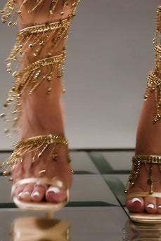 Sandali con tacco alto Golden Sparkly con tacco alto con nappa