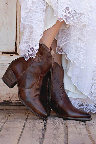 Stivali Boho in acciaio grosso in pelle PU marrone