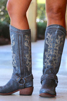 Stivali a metà polpaccio Cowgirl Boho blu ricamato