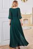 Dark Green A-line maniche lunghe scollo a V madre della sposa vestito