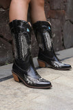 Ricamo nero Mid Calf Chunky Heel Western Boots