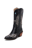 Ricamo nero Mid Calf Chunky Heel Western Boots