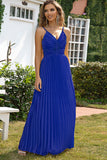 A-Line Spaghetti Straps Royal Blue Abito Formale