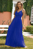 A-Line Spaghetti Straps Royal Blue Abito Formale
