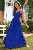 A-Line Spaghetti Straps Royal Blue Abito Formale