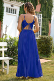 A-Line Spaghetti Straps Royal Blue Abito Formale