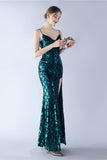Borgogna Spaghetti Straps con scollo a V Swquin Guaina Abito formale con fessura
