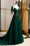 A-Line Spaghetti Straps Verde scuro Prom Dress con perline