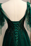 A-Line Spaghetti Straps Verde scuro Prom Dress con perline