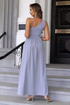 Dusty Blue A-Line One Shoulder Prom Dress con fessura