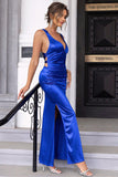 Royal Blue Mermaid Open Back Prom Dress con fessura